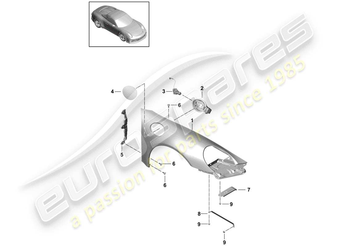 porsche 991r/gt3/rs (2018) fender part diagram