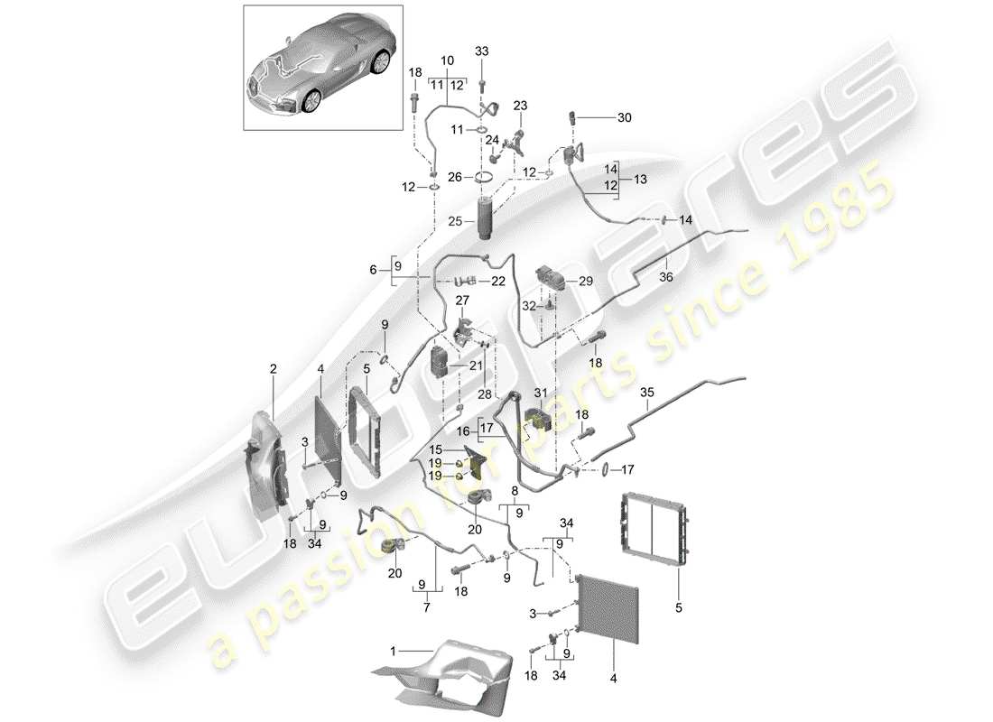 porsche boxster spyder (2016) refrigerant circuit part diagram