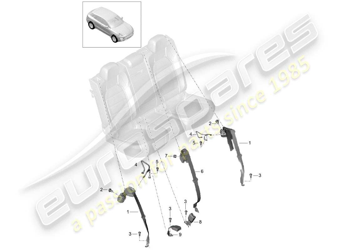 porsche macan (2015) three-point seat belt part diagram