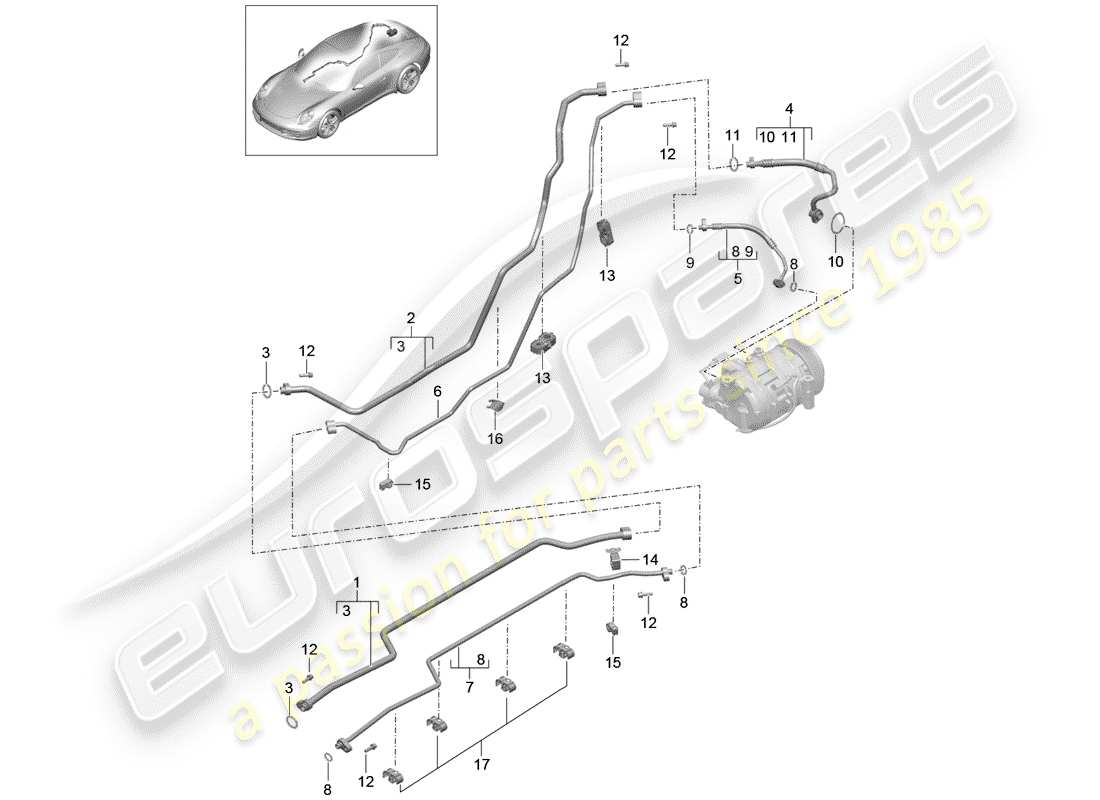 porsche 991 (2016) refrigerant circuit part diagram