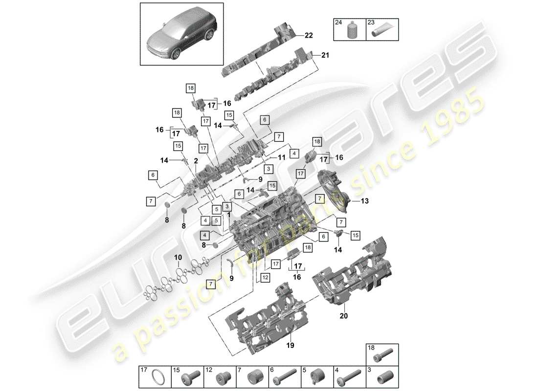 porsche cayenne e3 (2019) cylinder head cover part diagram