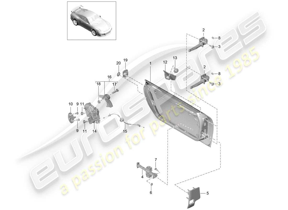 porsche 991r/gt3/rs (2020) door shell part diagram