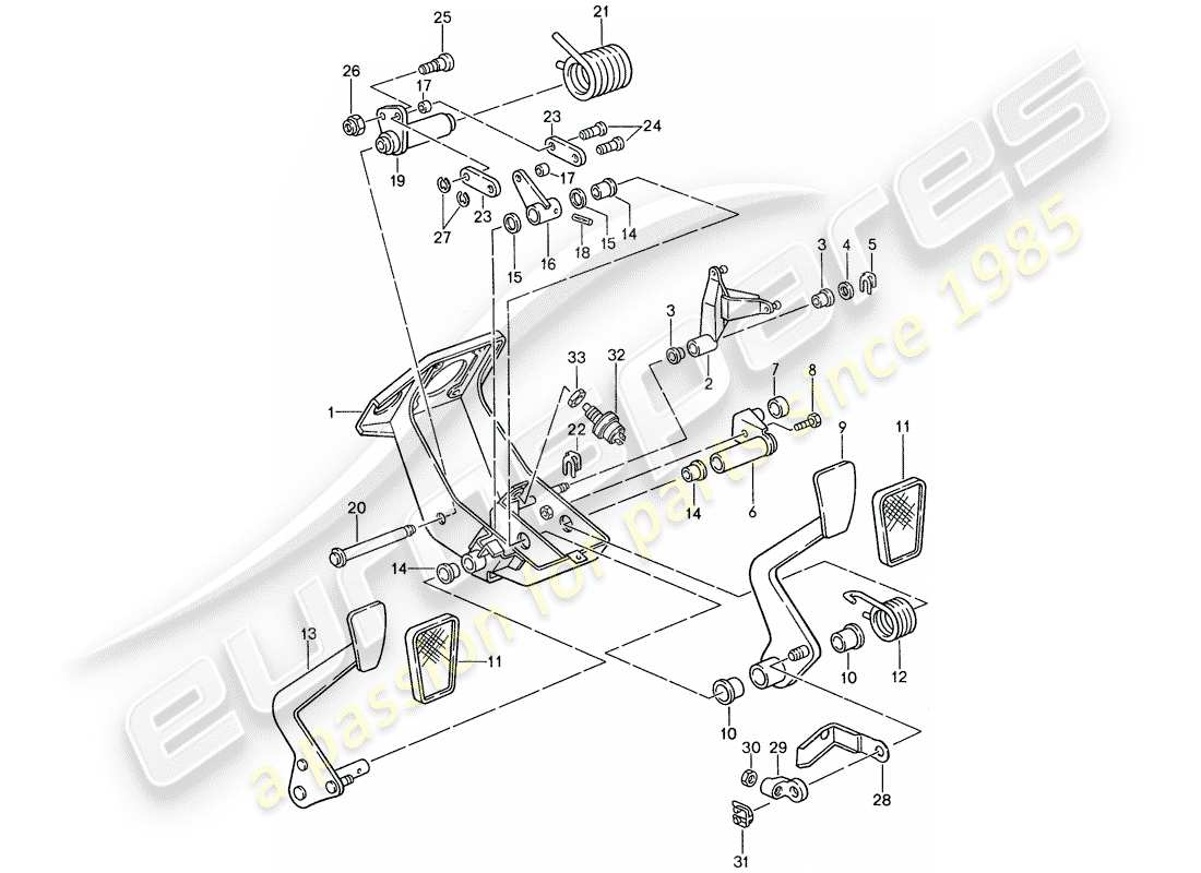 porsche 959 (1987) pedals - clutch - brake part diagram