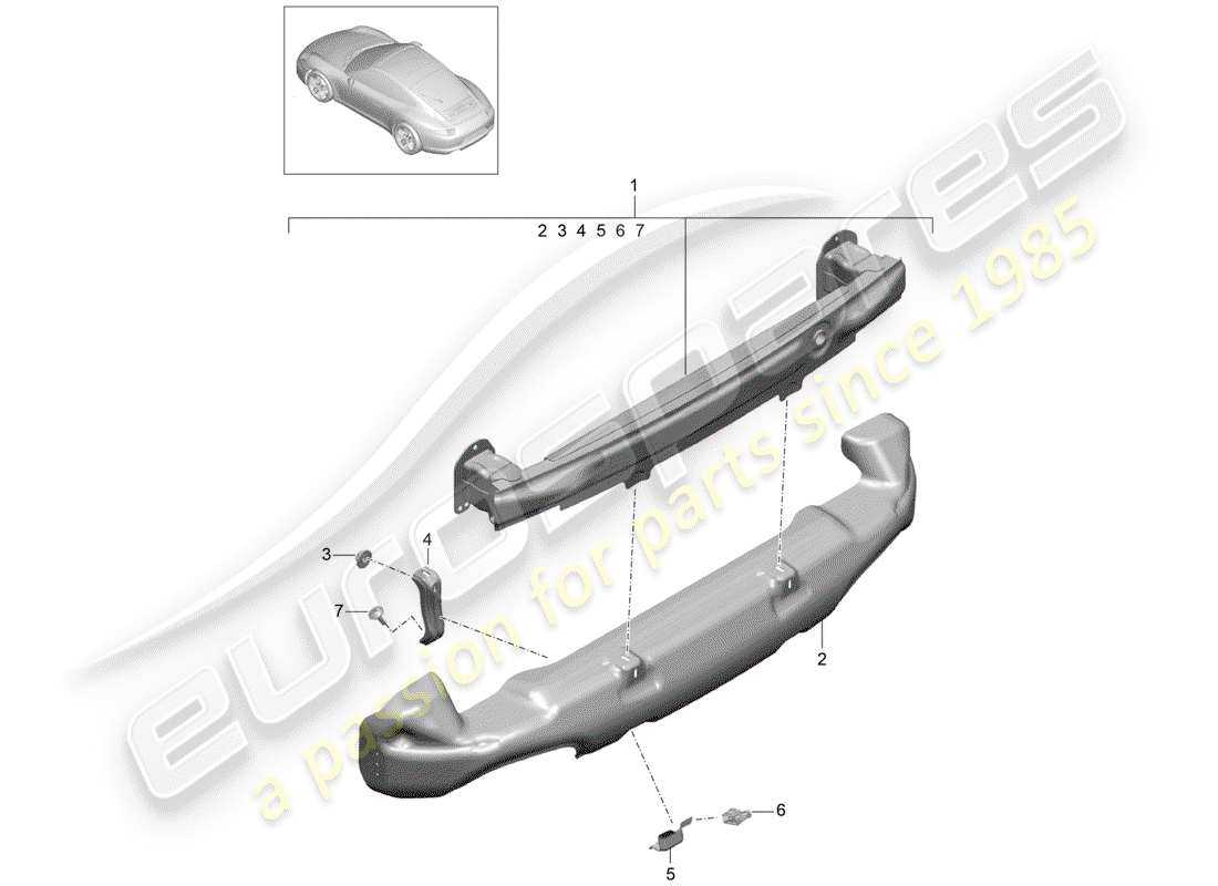 porsche 991 (2014) bumper bracket part diagram