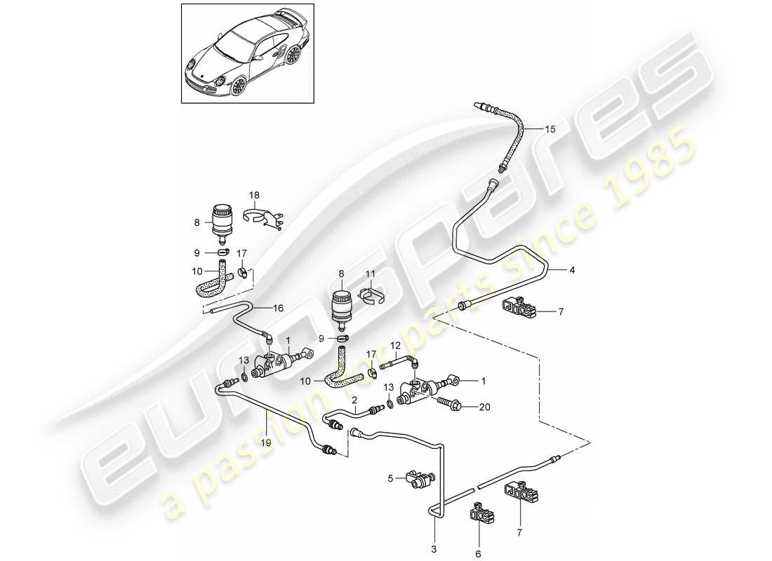 porsche 911 t/gt2rs (2013) hydraulic clutch part diagram