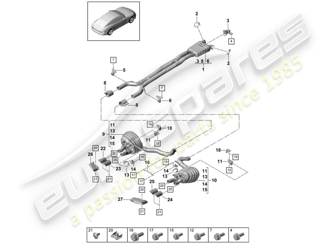 porsche panamera 971 (2019) exhaust system part diagram