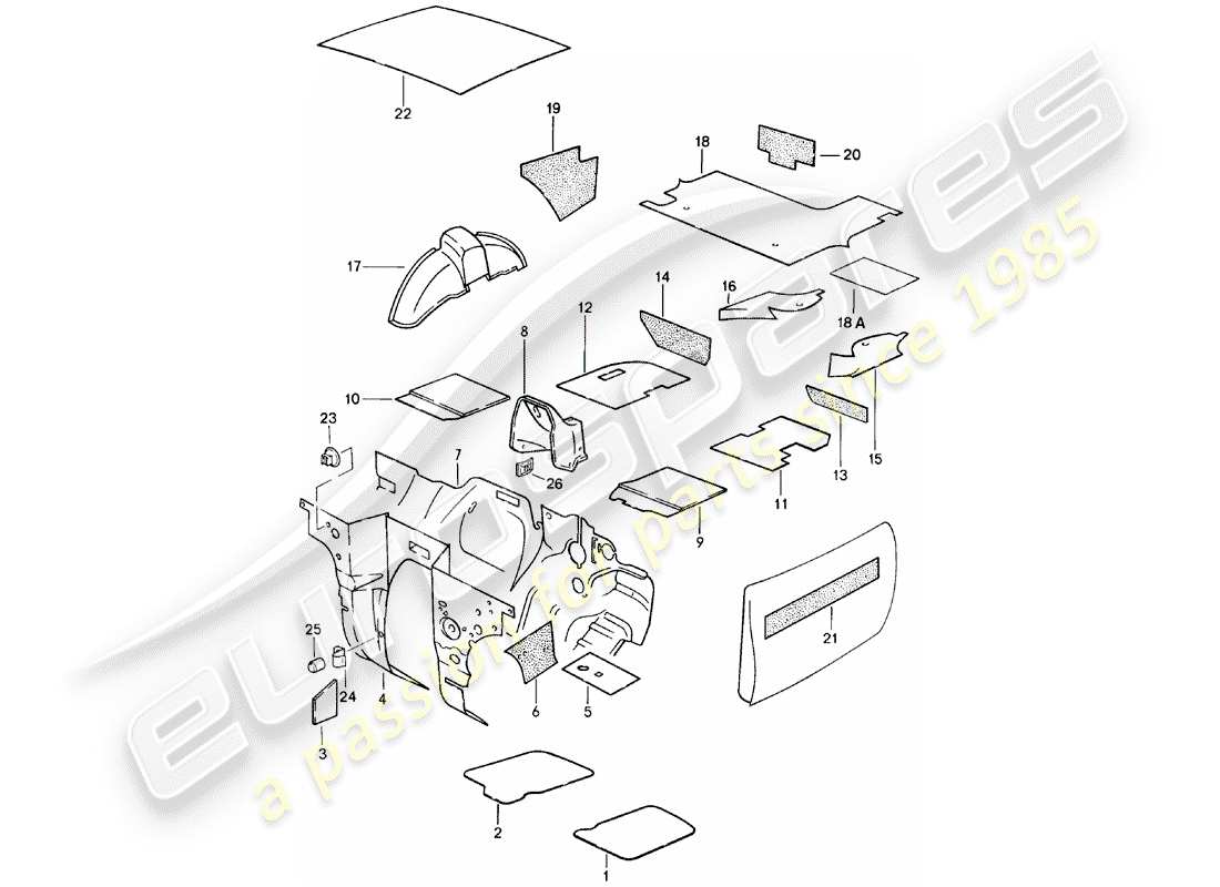 porsche 924 (1981) body shell - sound proofing 1 part diagram