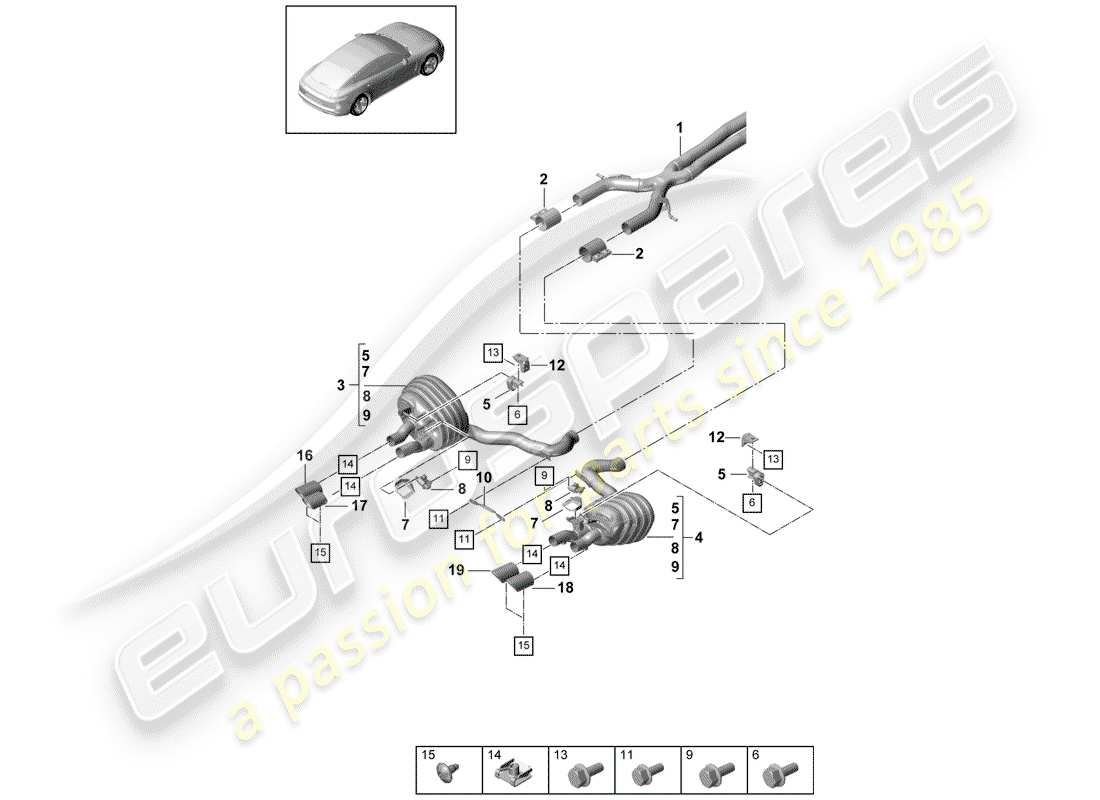 porsche panamera 971 (2019) exhaust system part diagram