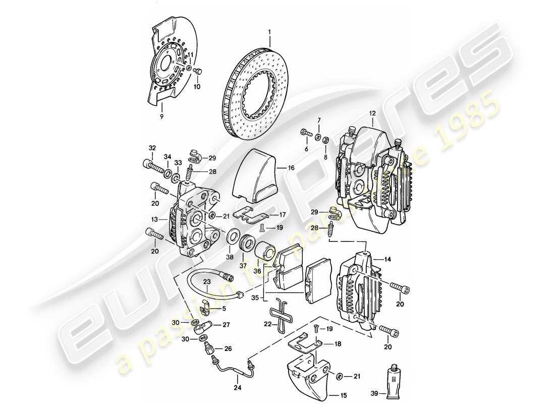 porsche 911 (1986) brake - front axle part diagram