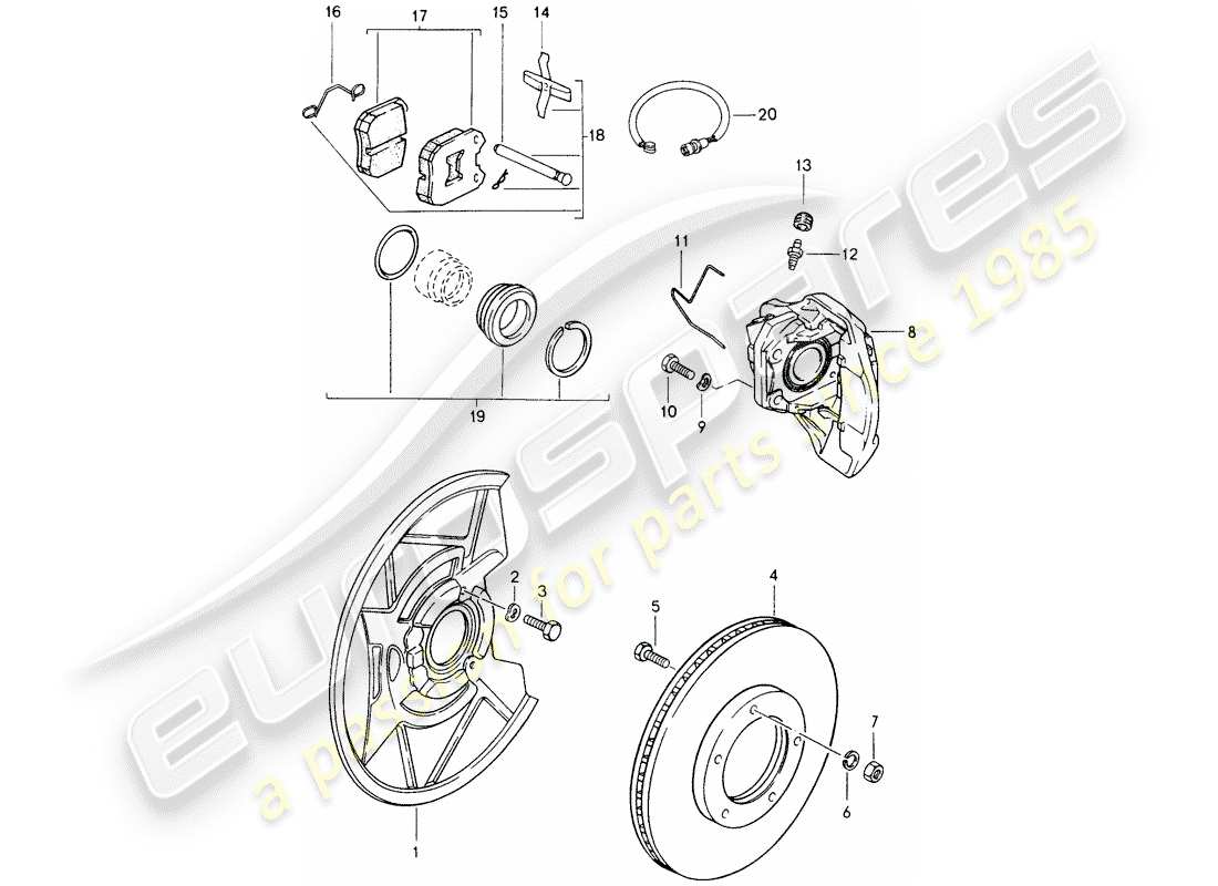 porsche 944 (1982) disc brakes - front axle part diagram