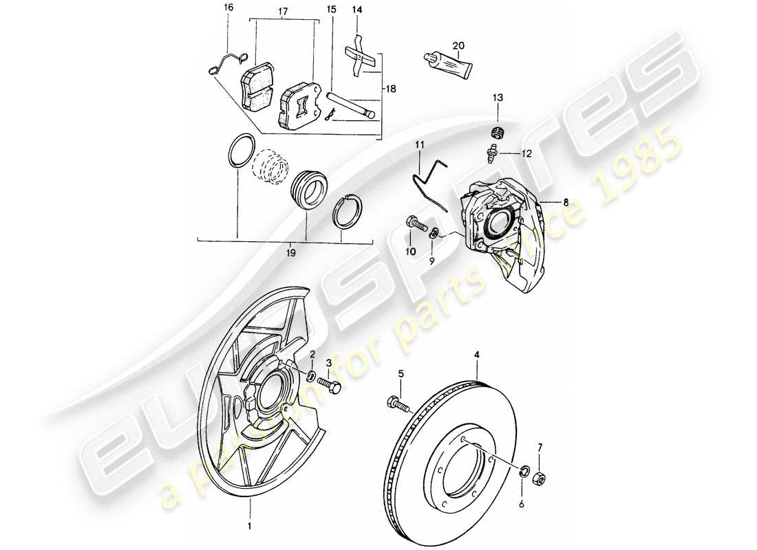 porsche 924s (1987) disc brakes - front axle part diagram