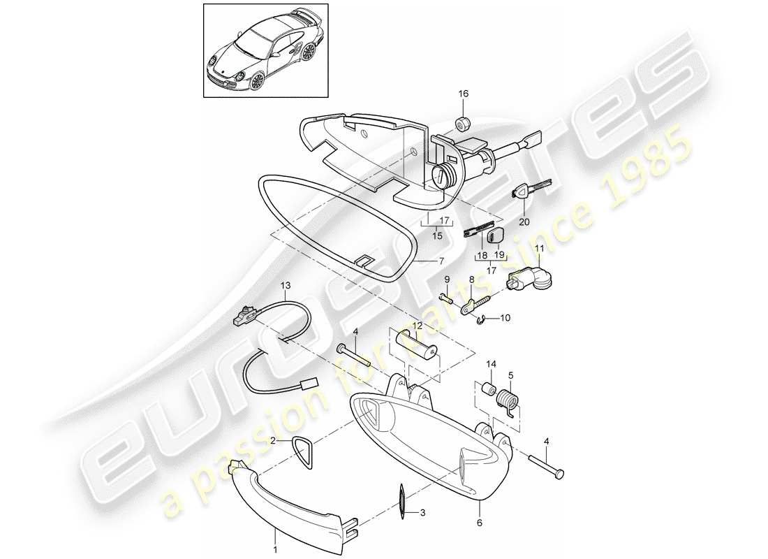 porsche 911 t/gt2rs (2013) door handle part diagram