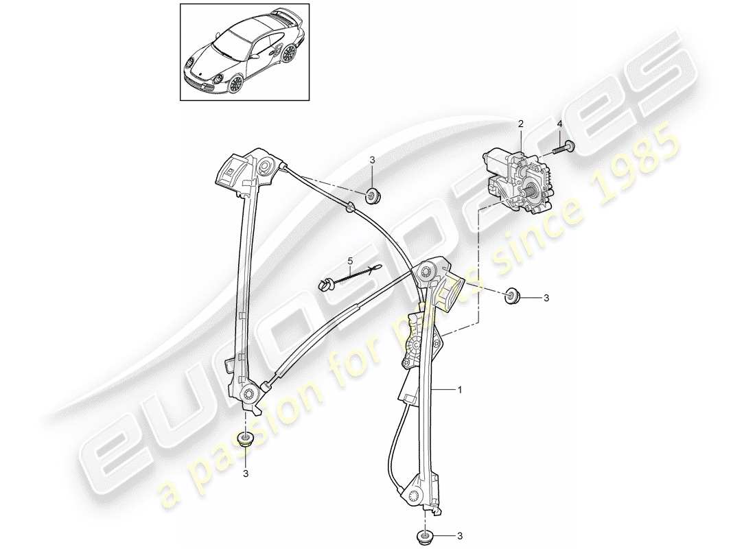 porsche 911 t/gt2rs (2012) window regulator part diagram