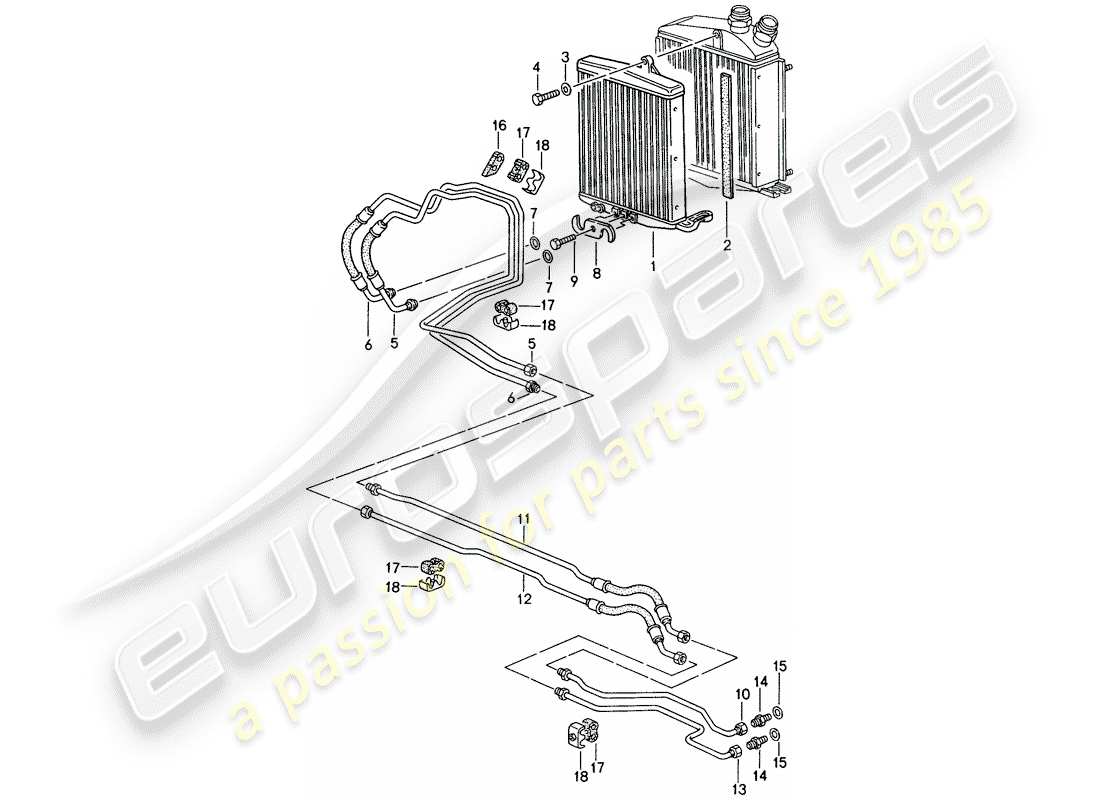 porsche 993 (1996) tiptronic - atf cooler - atf lines part diagram