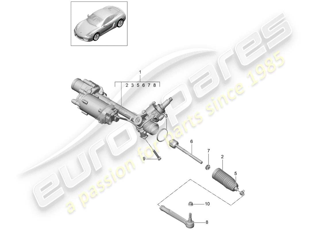 porsche cayman 981 (2015) steering gear part diagram