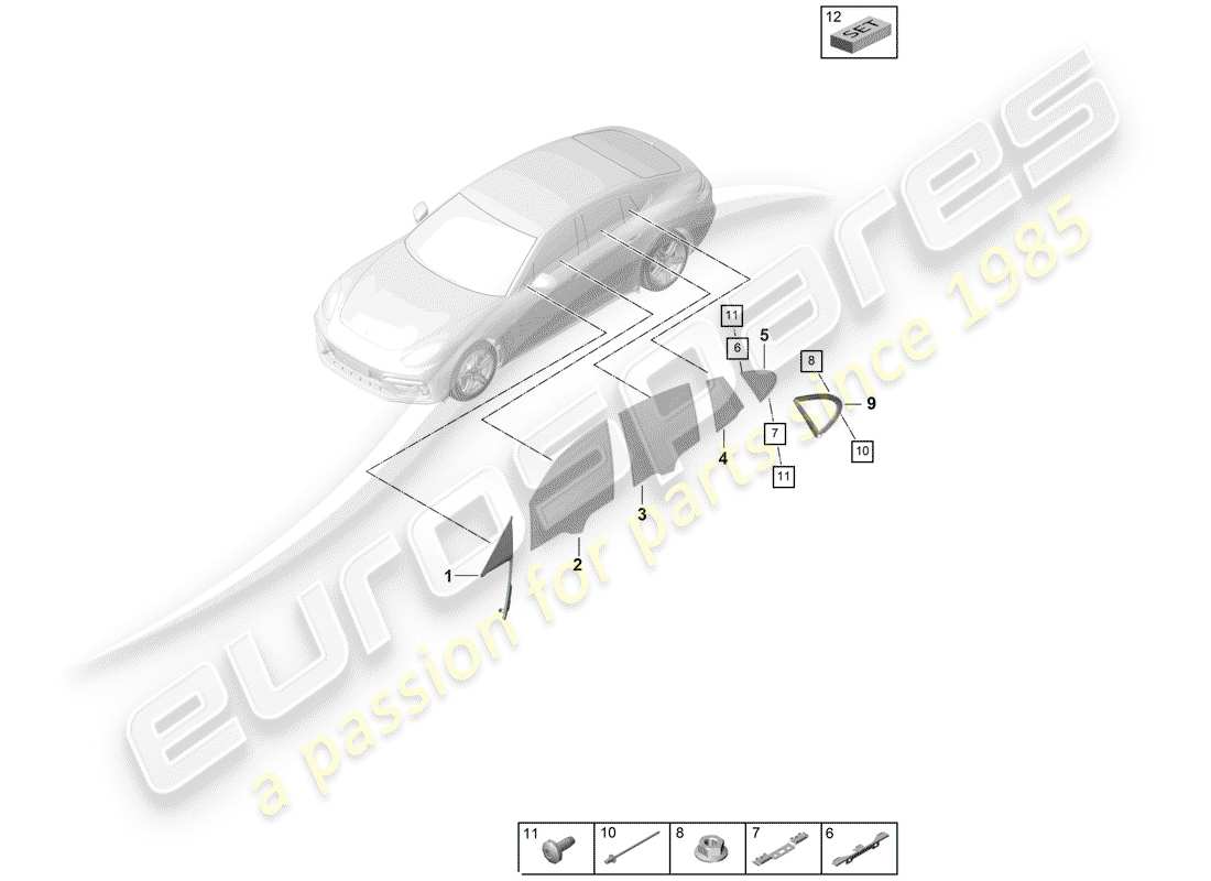 porsche panamera 971 (2020) door and side window part diagram