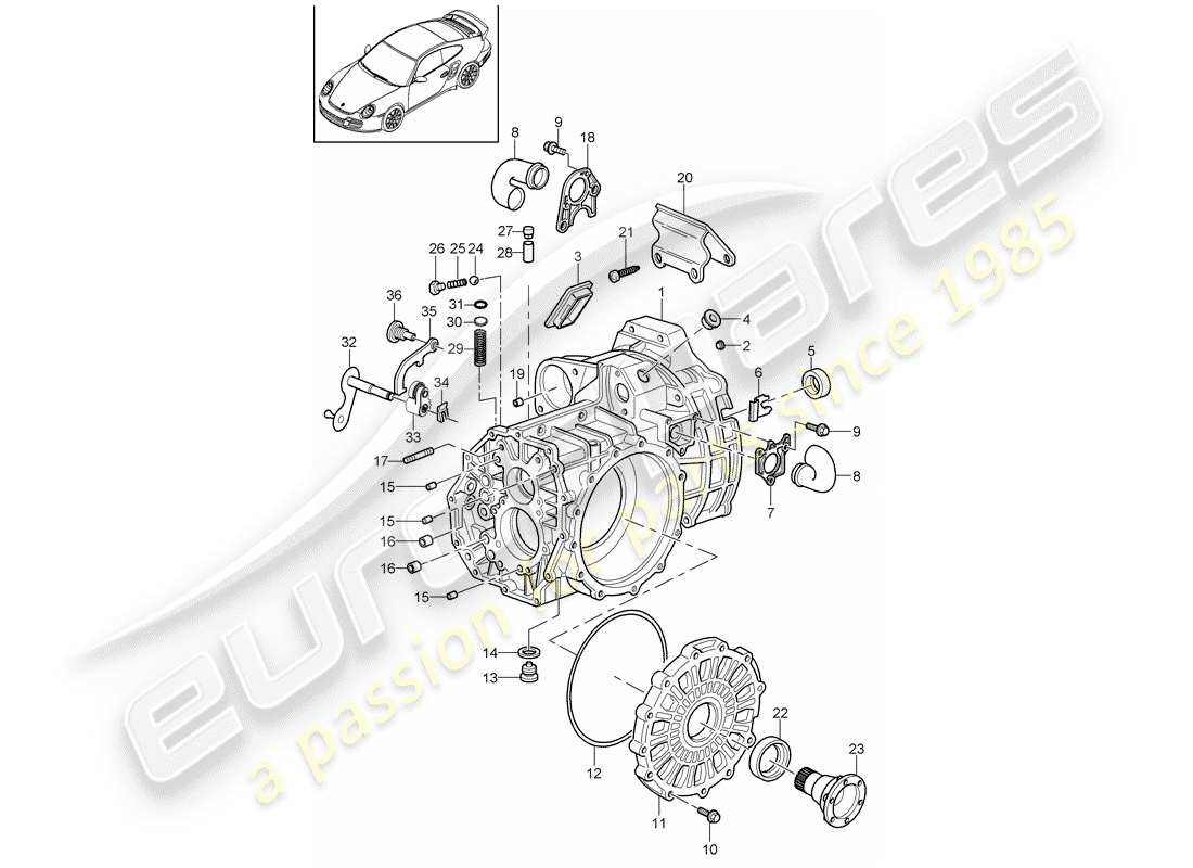 porsche 911 t/gt2rs (2013) transmission case part diagram