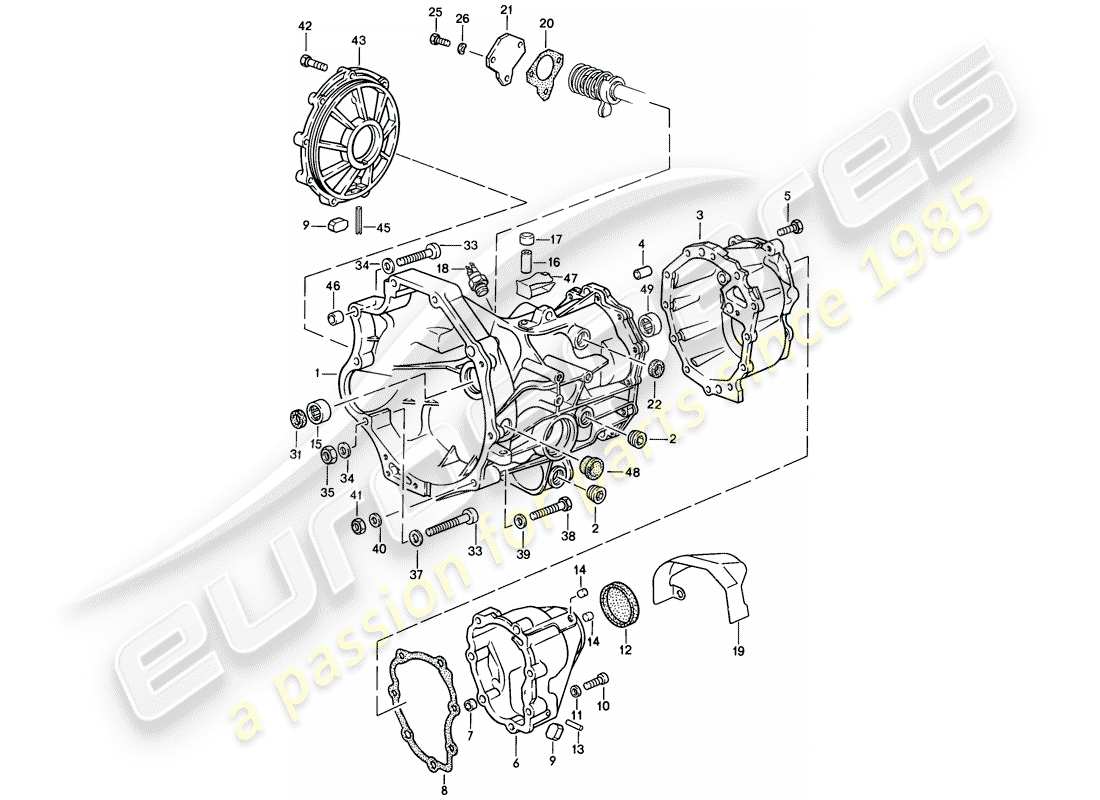 porsche 944 (1987) replacement transmission - transmission case - manual gearbox part diagram