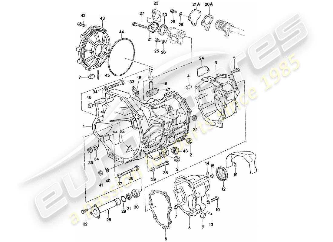 porsche 924 (1985) replacement transmission - transmission case - manual gearbox - vq vr uv md - me mf mb mx - 4q 5q 6q - d - mj 1981>> part diagram