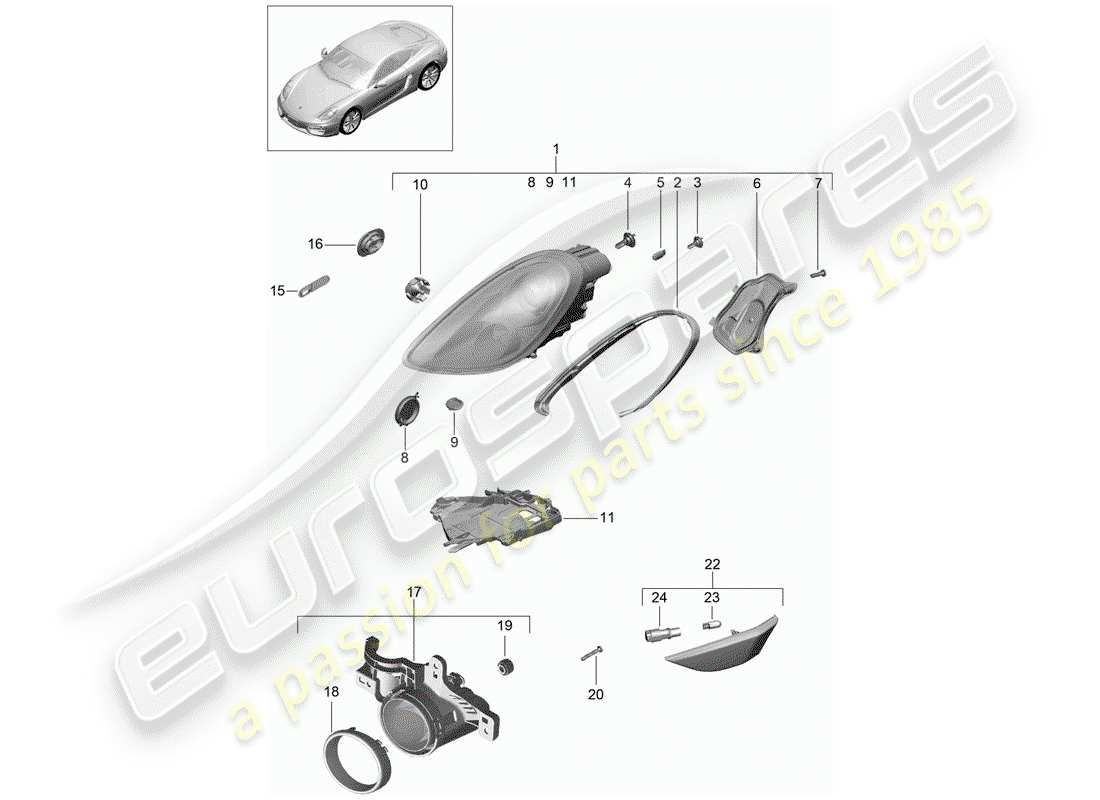 porsche cayman 981 (2015) headlamp part diagram