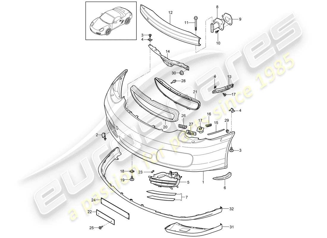 porsche boxster 987 (2012) bumper part diagram