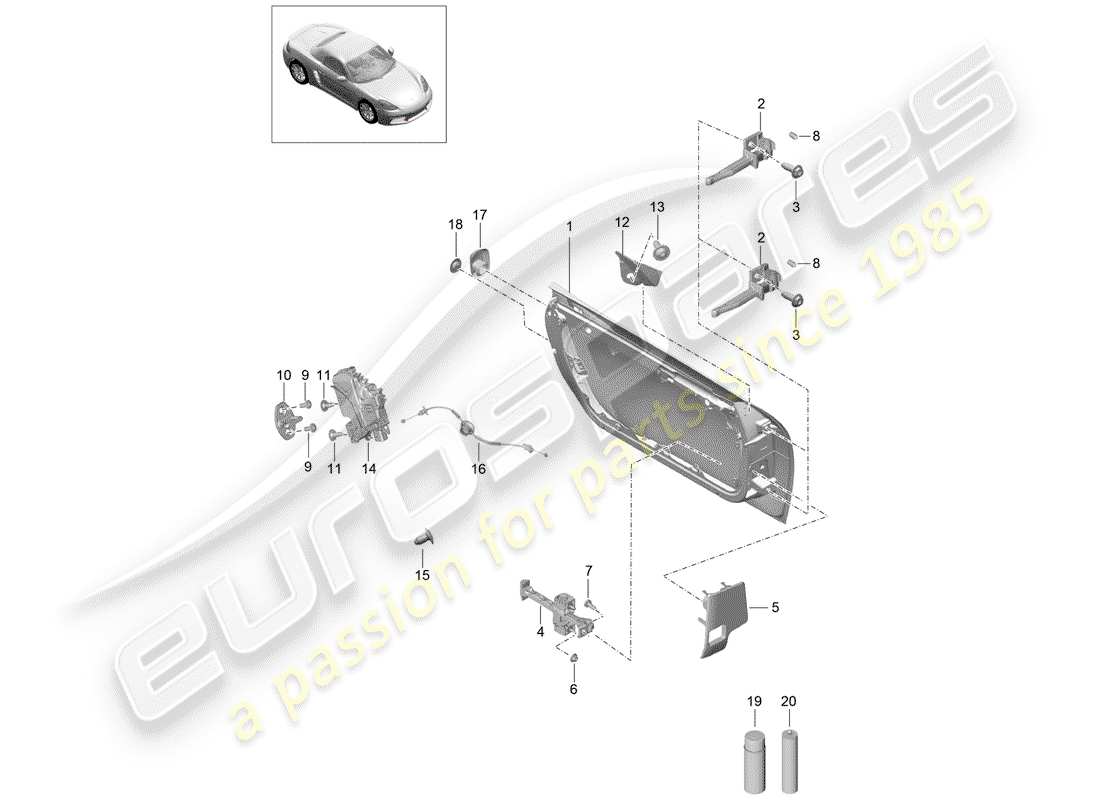 porsche 718 boxster (2017) door shell part diagram