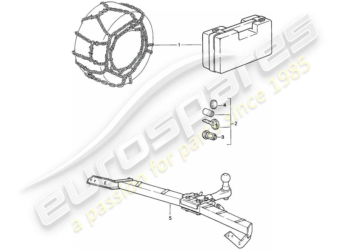 porsche 911 (1987) accessories - snow chains part diagram