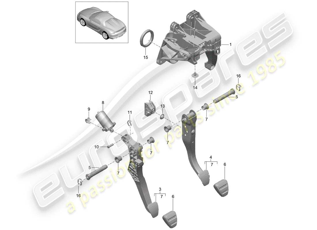 porsche boxster spyder (2016) pedals part diagram