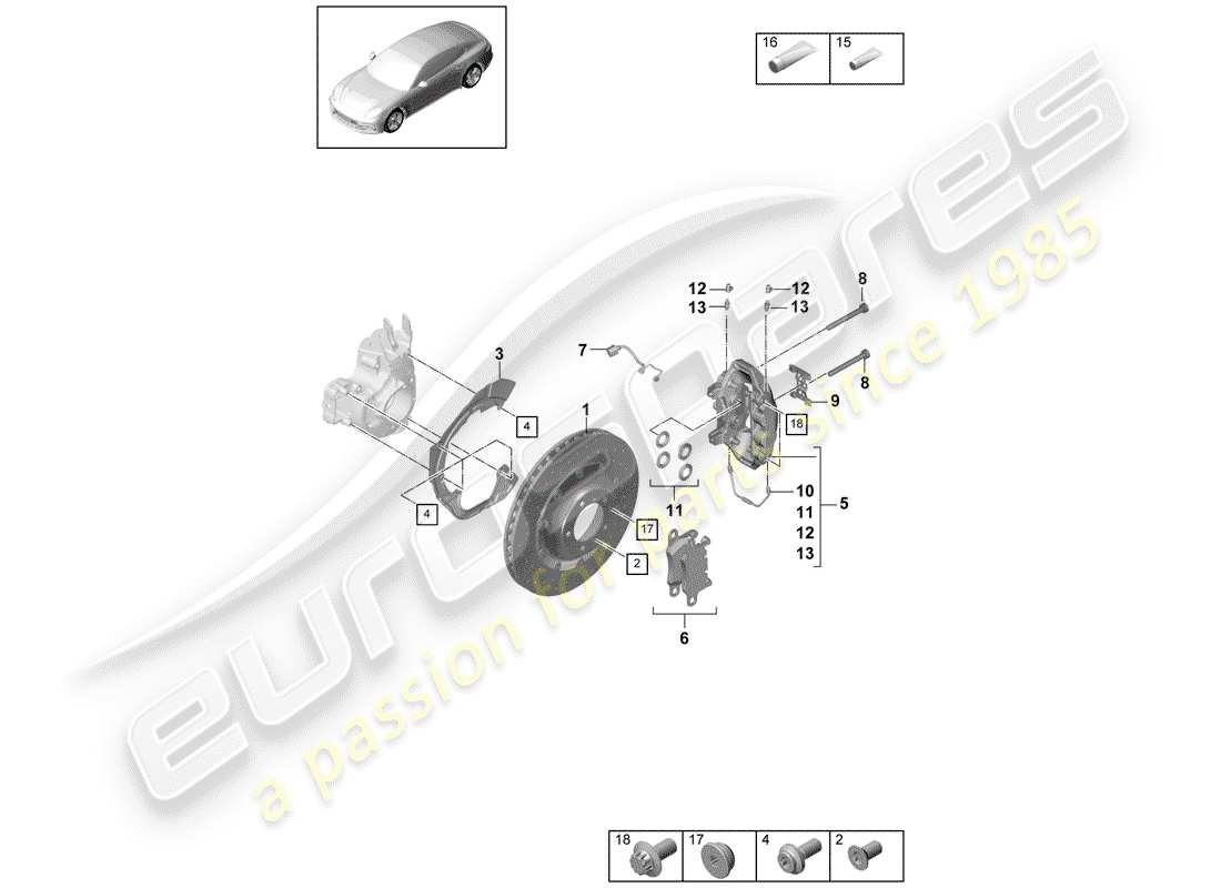 porsche panamera 971 (2020) disc brakes part diagram