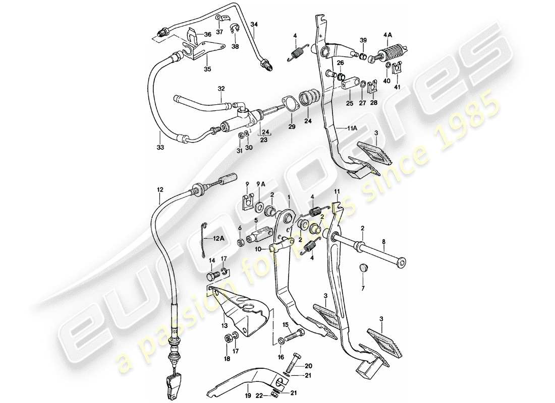 porsche 924 (1982) brake and clutch pedals - cluster part diagram