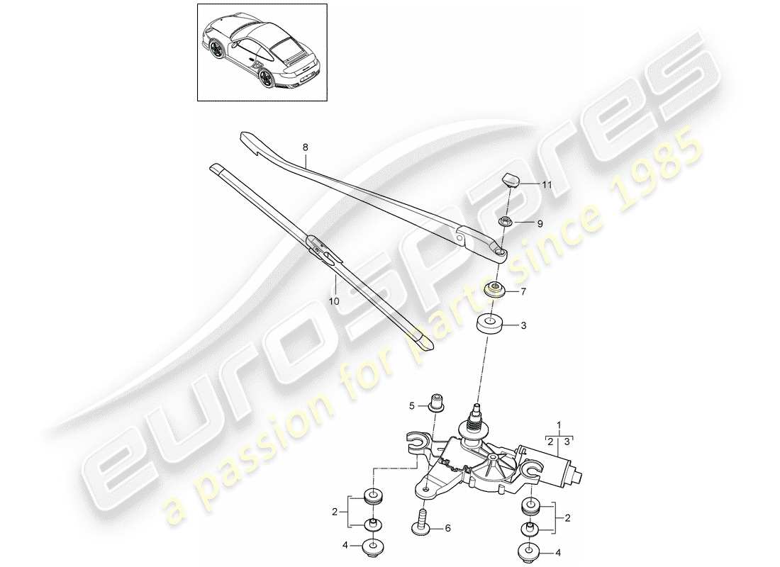 porsche 911 t/gt2rs (2012) rear window wiper part diagram