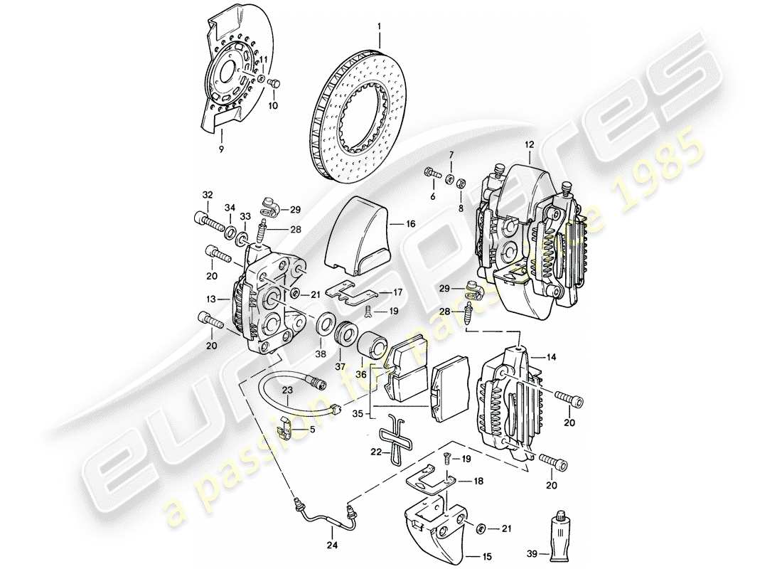 porsche 911 (1987) brake - front axle part diagram