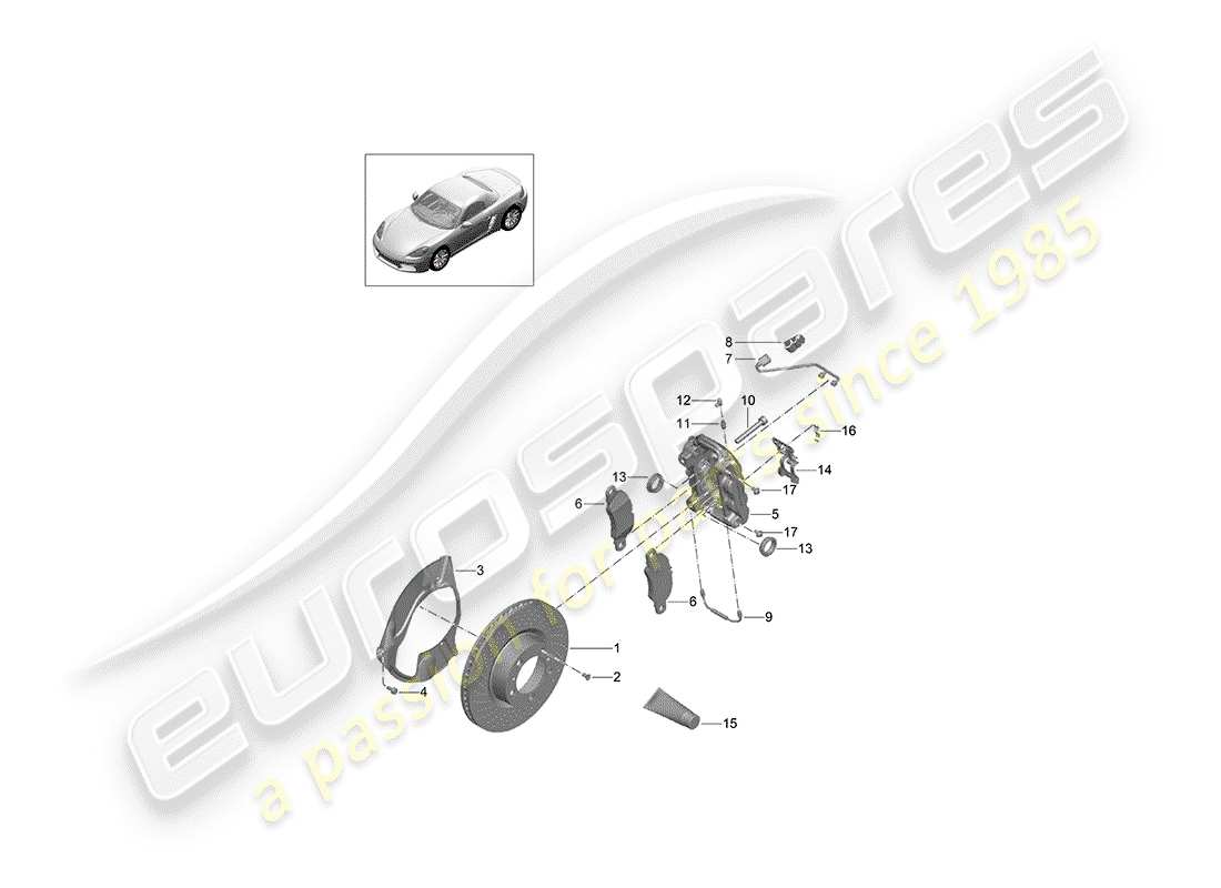 porsche 718 boxster (2019) disc brakes part diagram