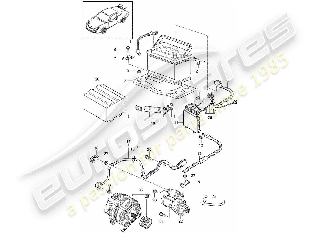 porsche 911 t/gt2rs (2013) battery part diagram