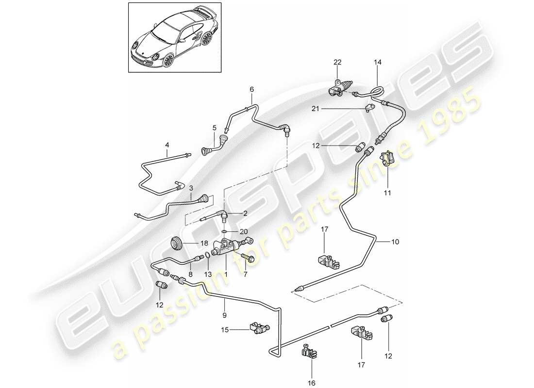 porsche 911 t/gt2rs (2013) hydraulic clutch part diagram