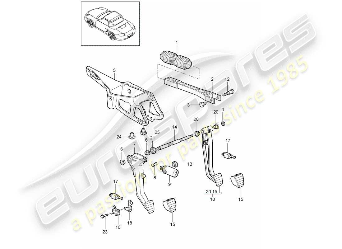 porsche boxster 987 (2011) pedals part diagram