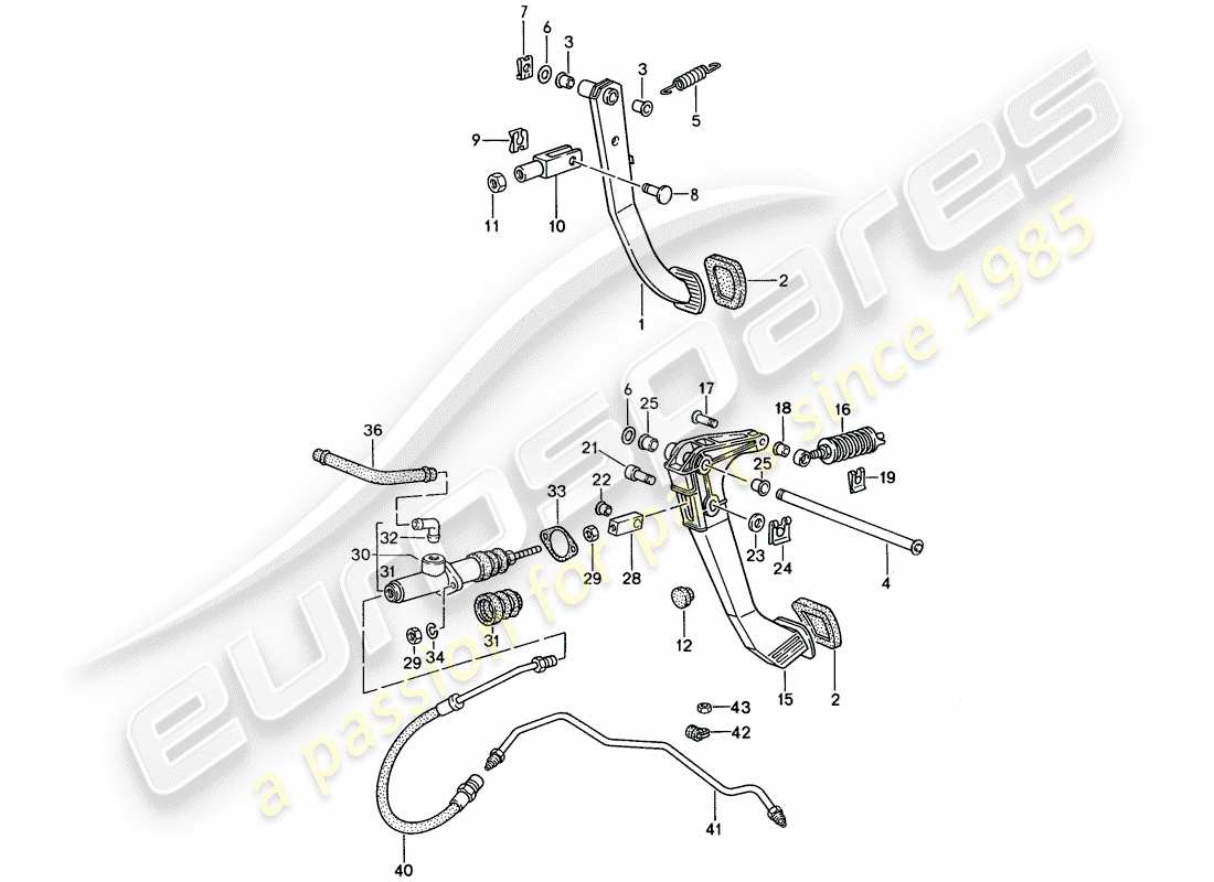 porsche 968 (1992) brake - clutch - pedals part diagram