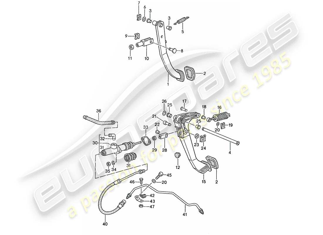 porsche 944 (1991) brake - clutch - pedals part diagram