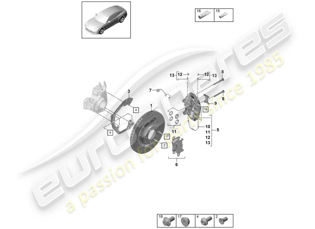 porsche panamera 971 (2018) disc brakes part diagram