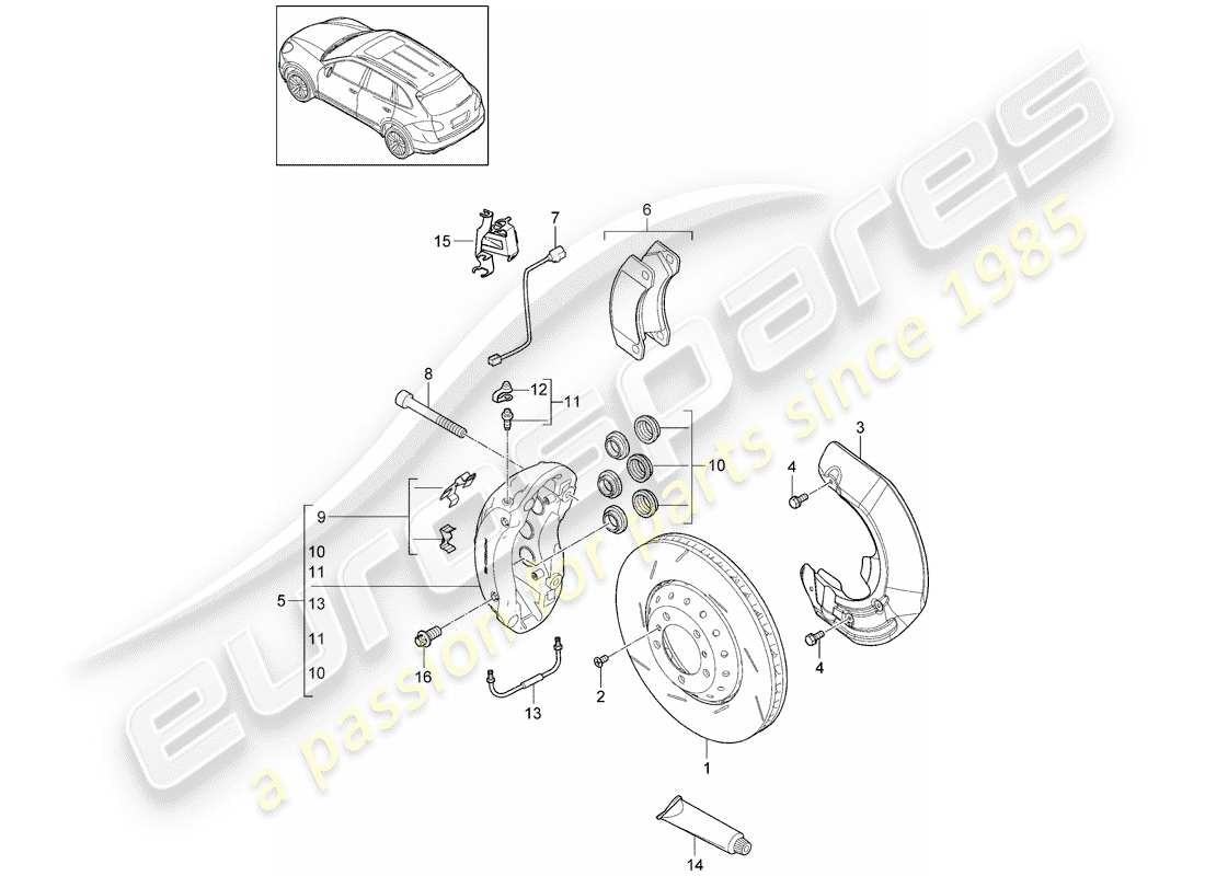 porsche cayenne e2 (2015) disc brakes part diagram