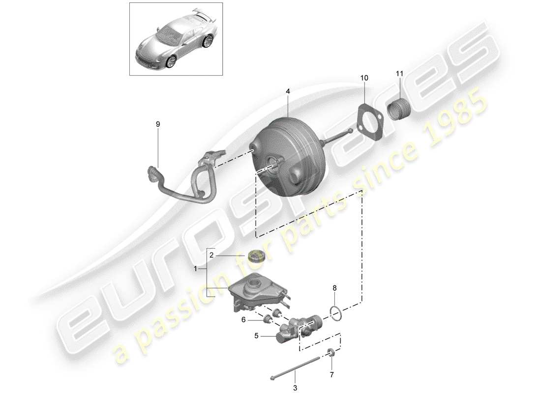 porsche 991r/gt3/rs (2020) brake master cylinder part diagram