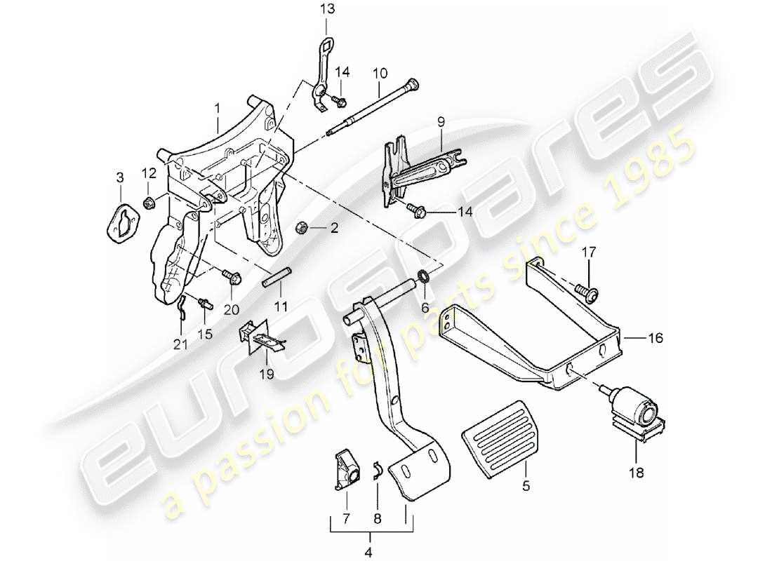 porsche cayenne (2005) brake and acc. pedal assembly part diagram