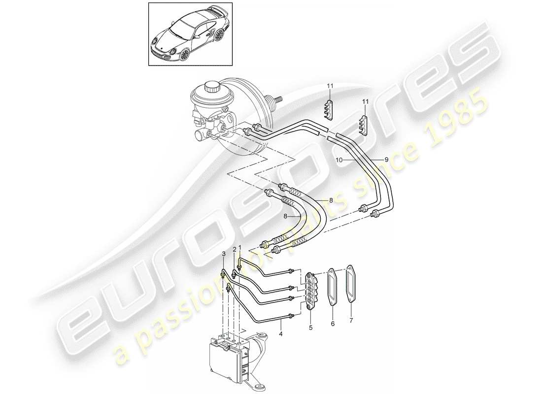 porsche 911 t/gt2rs (2012) brake lines part diagram