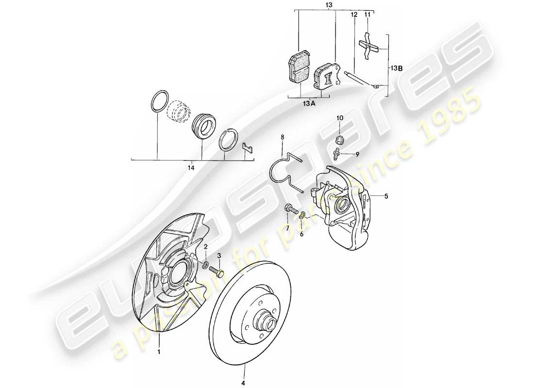 porsche 924 (1985) disc brakes - front axle - d >> - mj 1980 part diagram