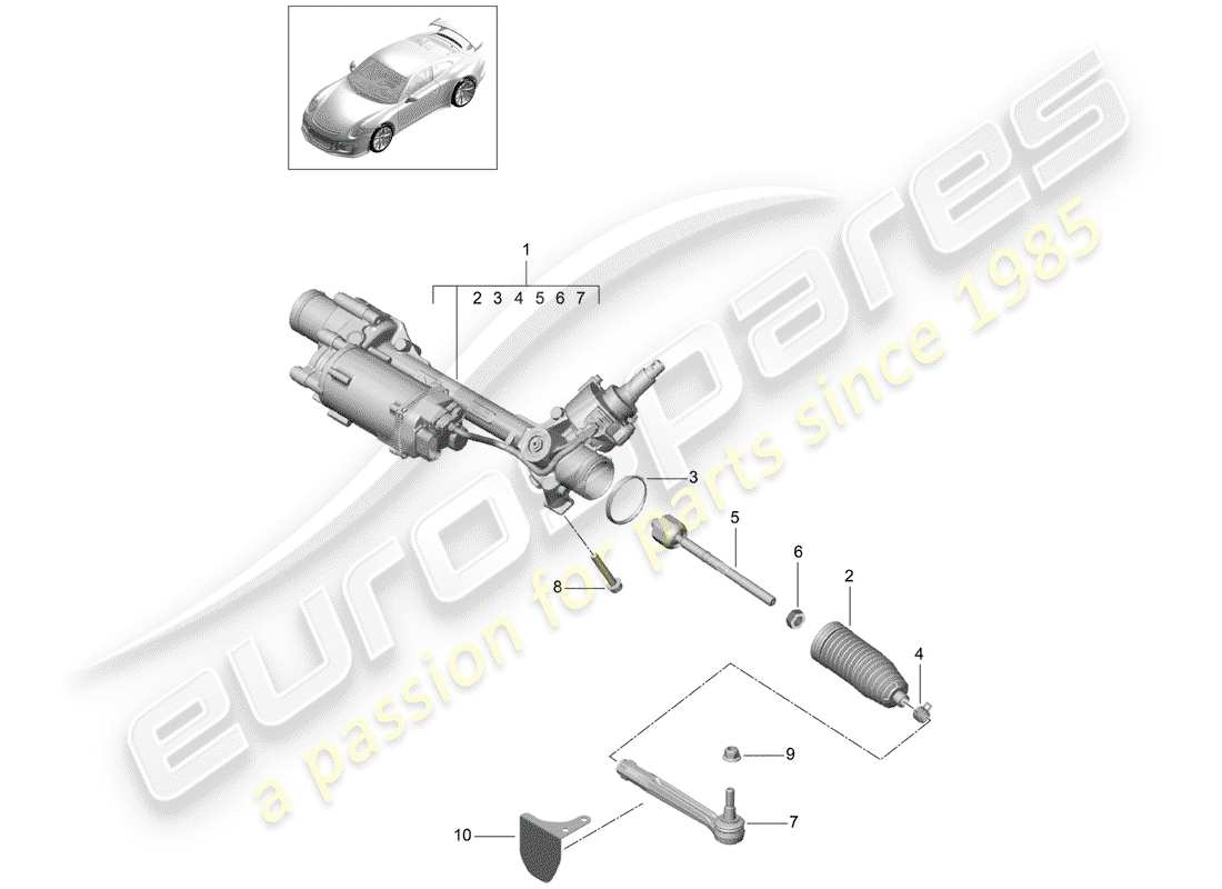 porsche 991r/gt3/rs (2019) steering gear part diagram