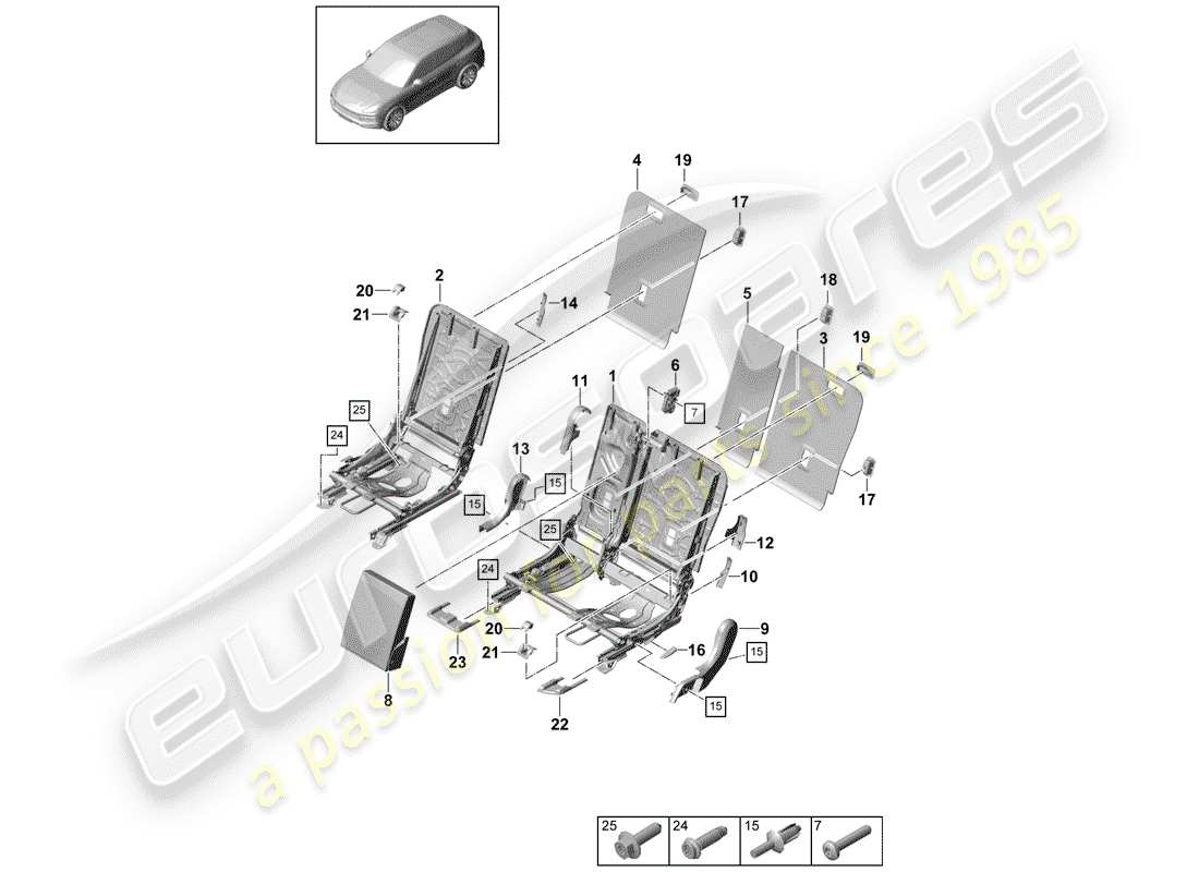 porsche cayenne e3 (2019) back seat backrest part diagram