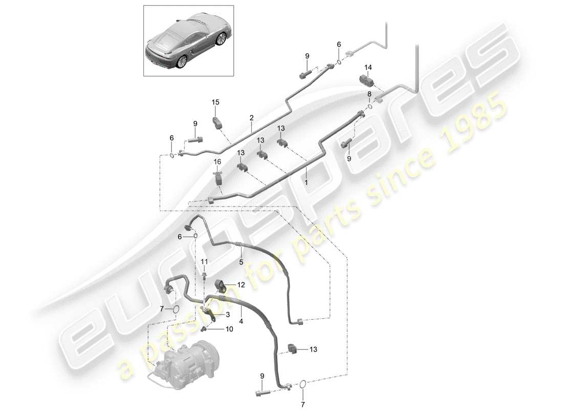 porsche cayman gt4 (2016) refrigerant circuit part diagram