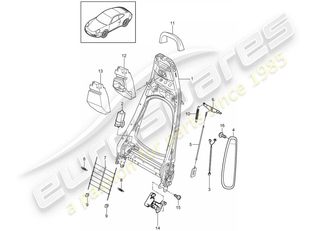 porsche 997 gen. 2 (2009) backrest frame part diagram