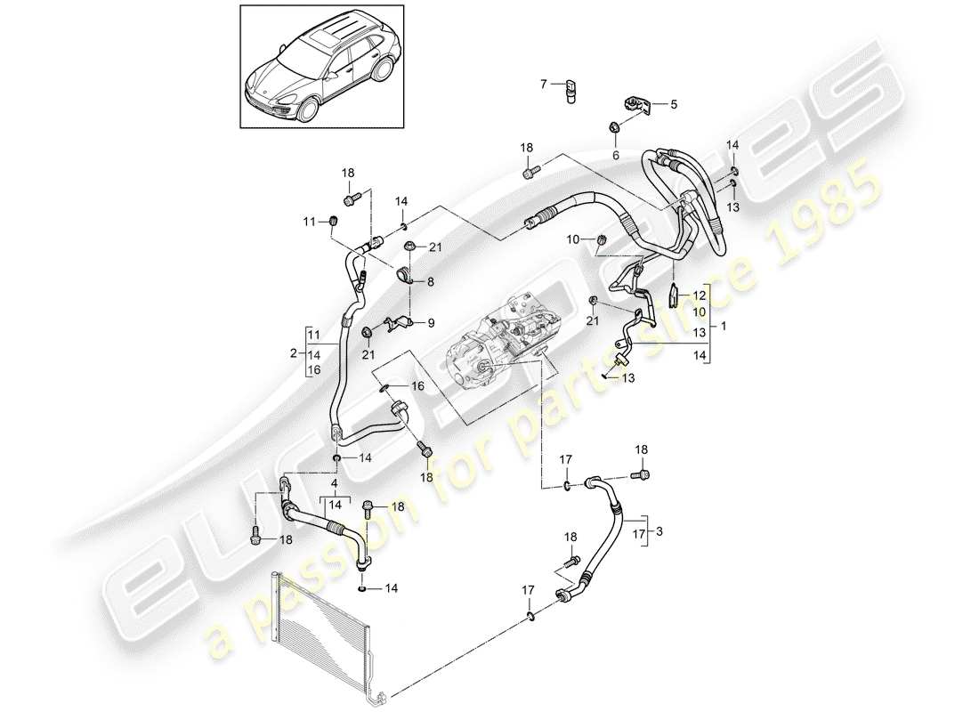 porsche cayenne e2 (2017) refrigerant circuit part diagram