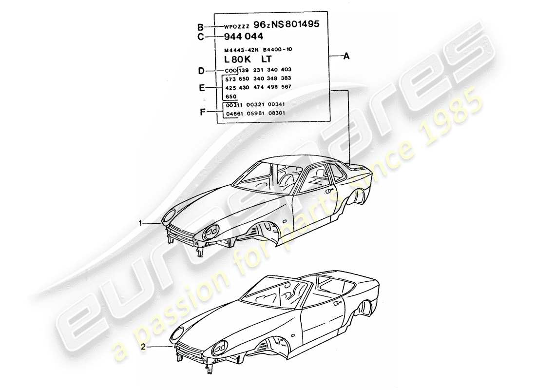 porsche 968 (1992) car body part diagram